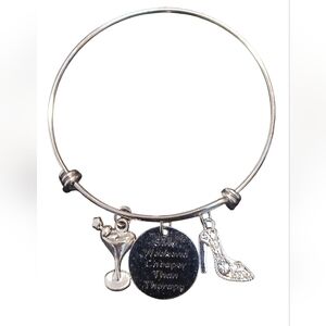Alex & Ani -Girls Weekend Bracelet W/Round Charm W/Saying,Shoe, & Cocktail Glass